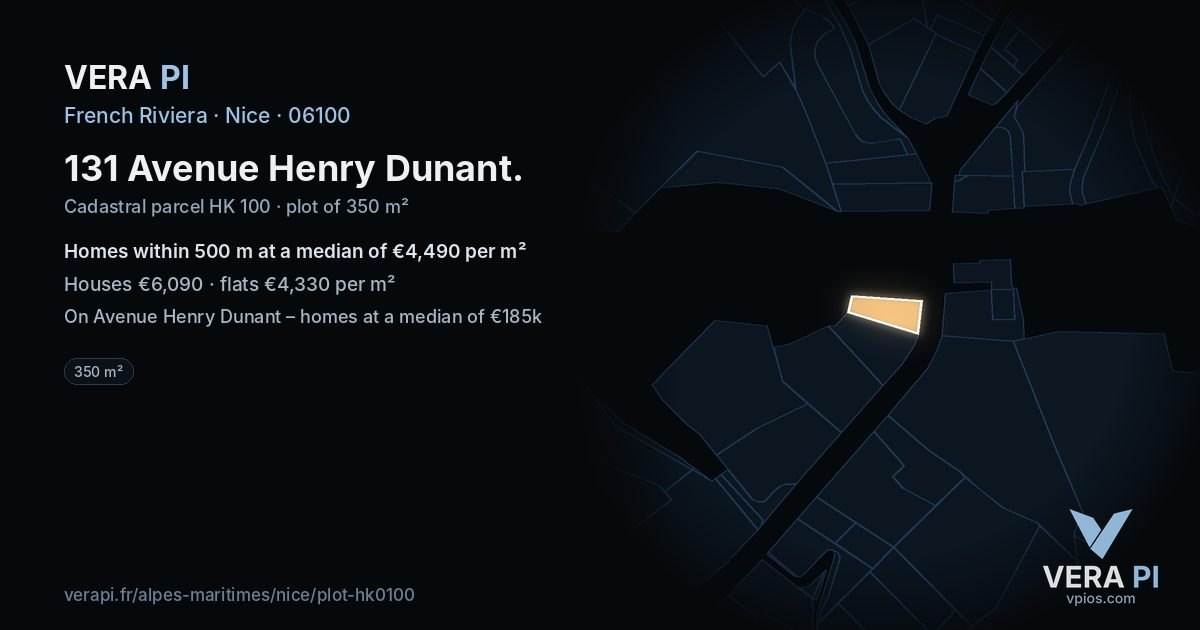 131 Avenue Henry Dunant, Nice at night – the plot lit, the parcels around coloured by the prices near them