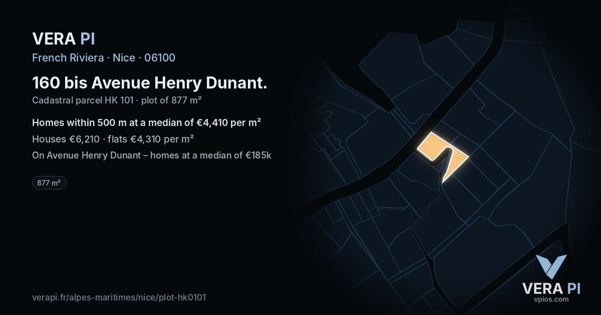 160 bis Avenue Henry Dunant, Nice at night – the plot lit, the parcels around coloured by the prices near them