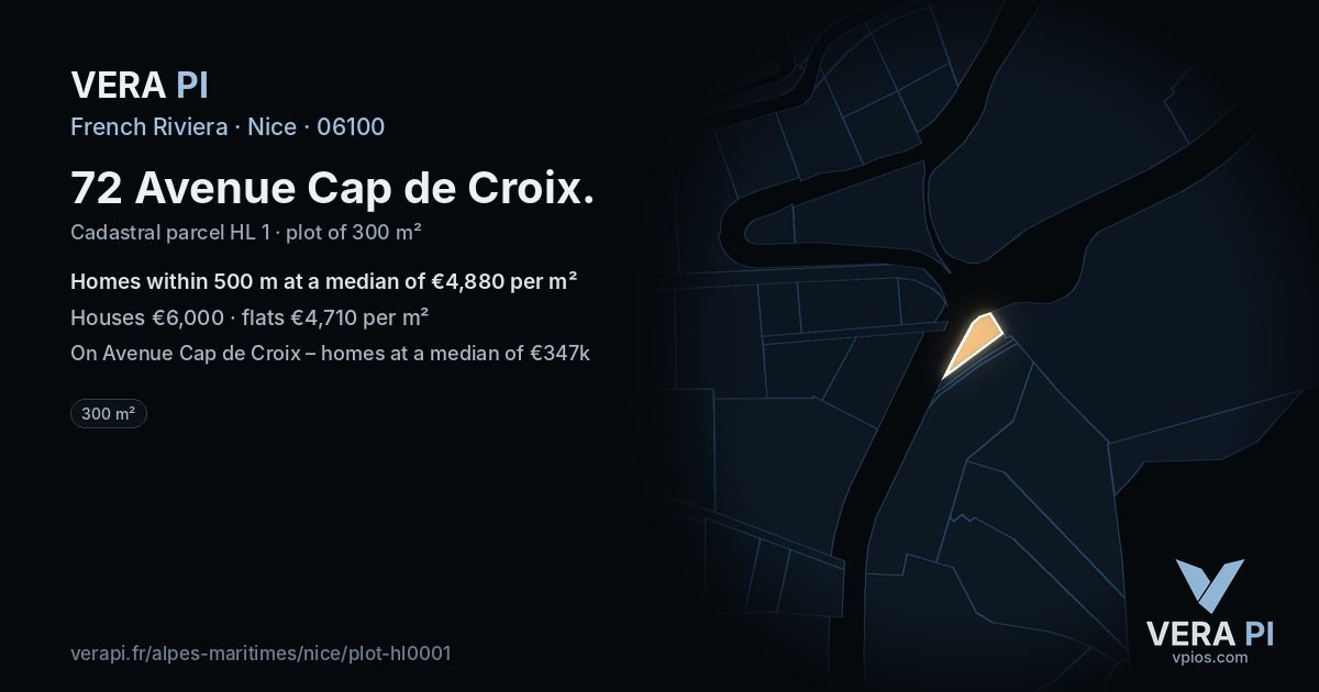 72 Avenue Cap de Croix, Nice at night – the plot lit, the parcels around coloured by the prices near them