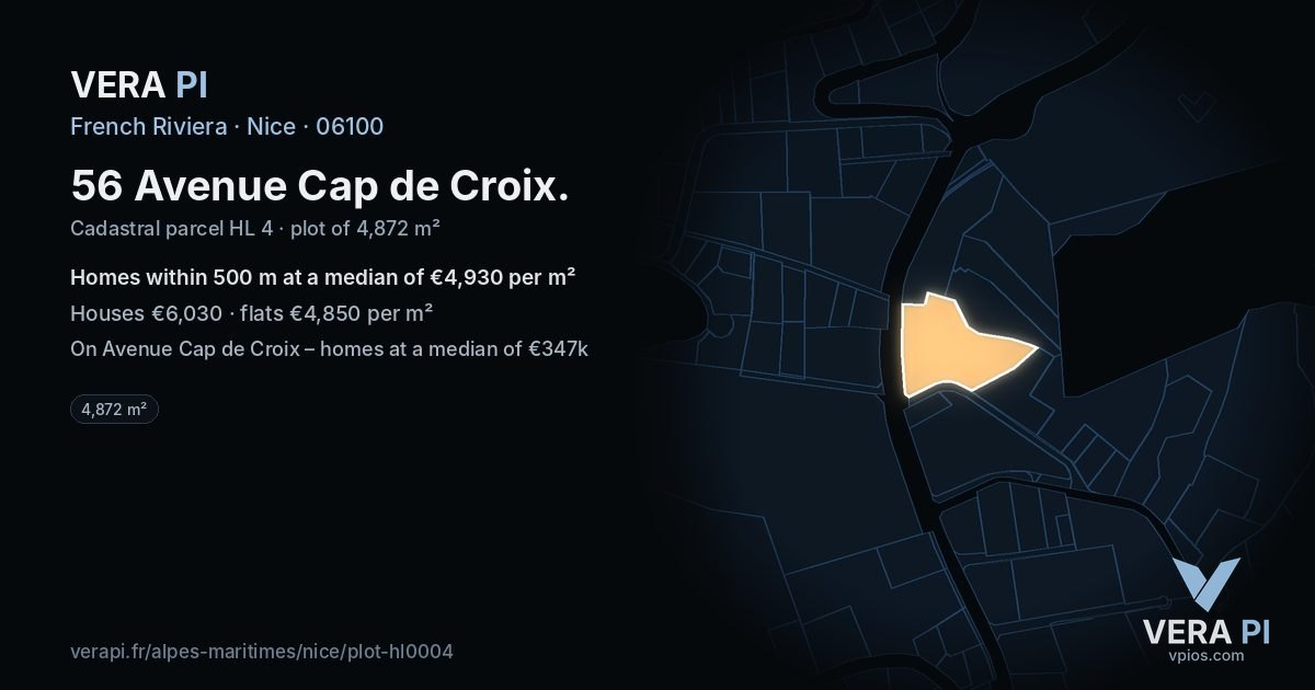 56 Avenue Cap de Croix, Nice at night – the plot lit, the parcels around coloured by the prices near them