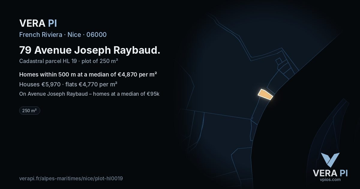 79 Avenue Joseph Raybaud, Nice at night – the plot lit, the parcels around coloured by the prices near them
