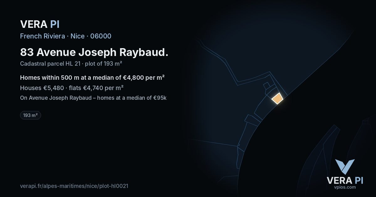 83 Avenue Joseph Raybaud, Nice at night – the plot lit, the parcels around coloured by the prices near them