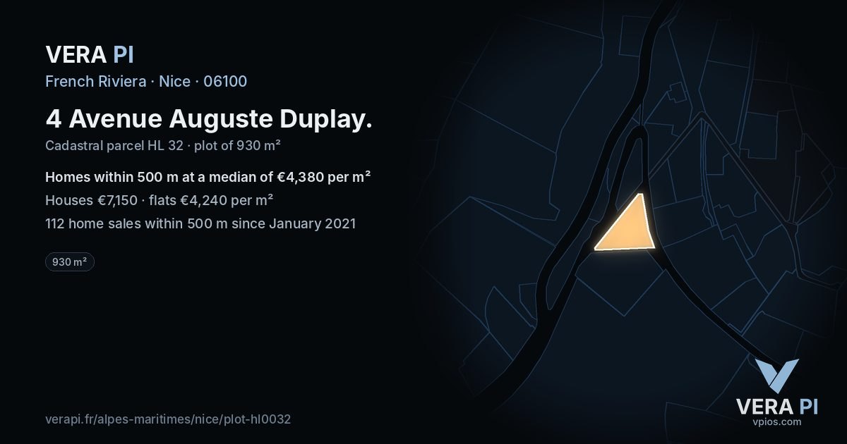 4 Avenue Auguste Duplay, Nice at night – the plot lit, the parcels around coloured by the prices near them