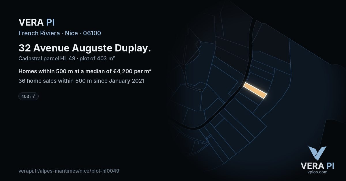 32 Avenue Auguste Duplay, Nice at night – the plot lit, the parcels around coloured by the prices near them