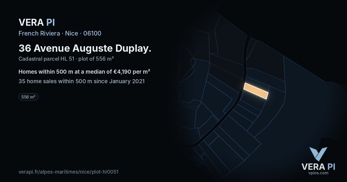 36 Avenue Auguste Duplay, Nice at night – the plot lit, the parcels around coloured by the prices near them