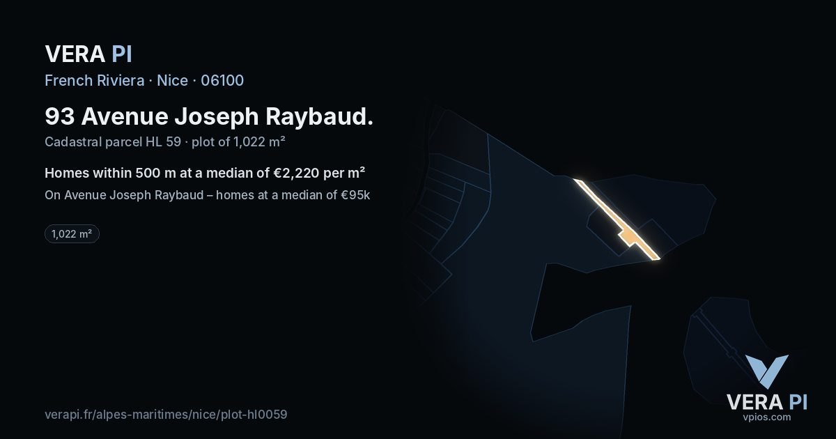 93 Avenue Joseph Raybaud, Nice at night – the plot lit, the parcels around coloured by the prices near them