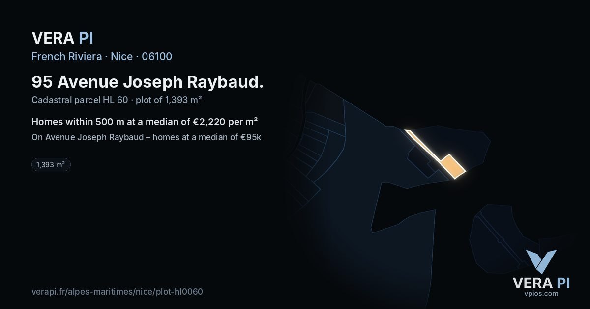 95 Avenue Joseph Raybaud, Nice at night – the plot lit, the parcels around coloured by the prices near them