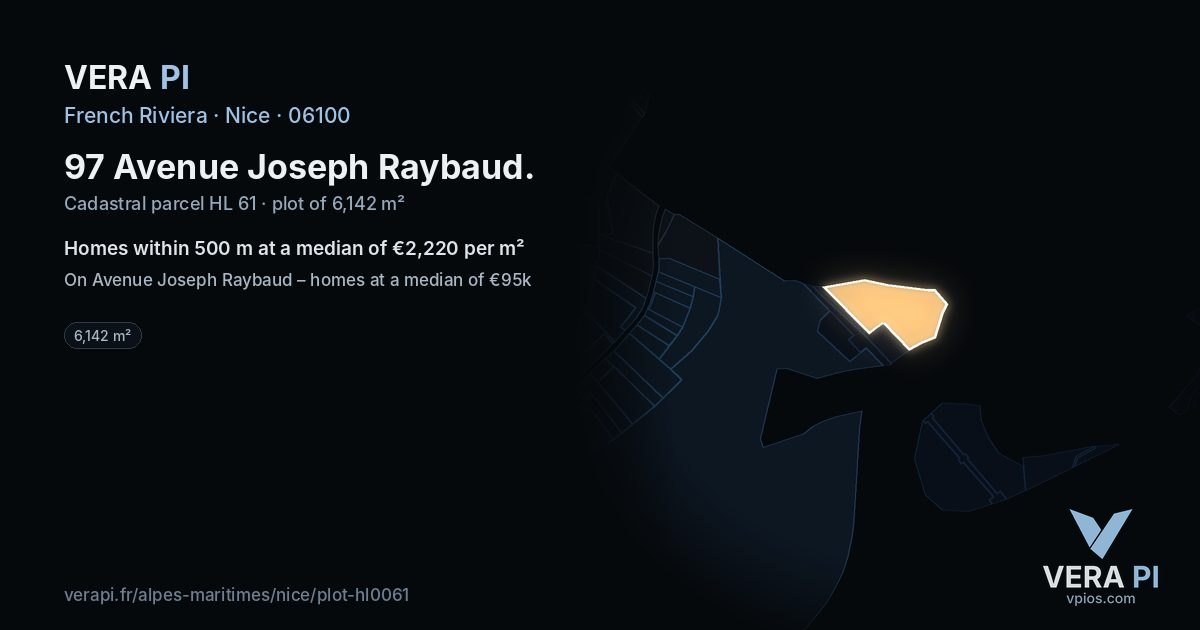 97 Avenue Joseph Raybaud, Nice at night – the plot lit, the parcels around coloured by the prices near them