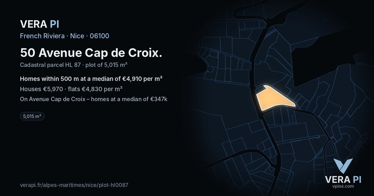 50 Avenue Cap de Croix, Nice at night – the plot lit, the parcels around coloured by the prices near them