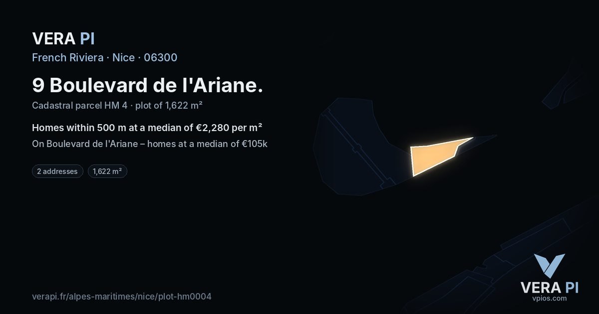 9 Boulevard de l'Ariane, Nice at night – the plot lit, the parcels around coloured by the prices near them