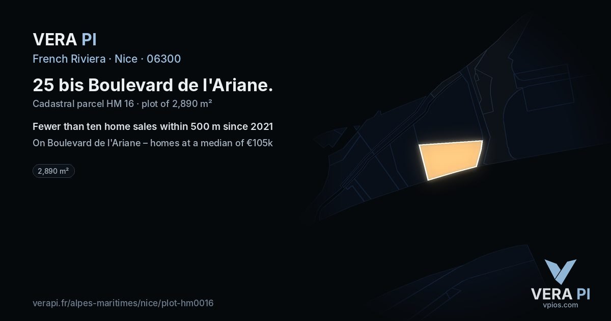 25 bis Boulevard de l'Ariane, Nice at night – the plot lit, the parcels around coloured by the prices near them
