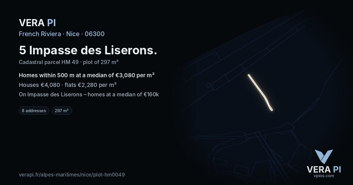 5 Impasse des Liserons, Nice at night – the plot lit, the parcels around coloured by the prices near them