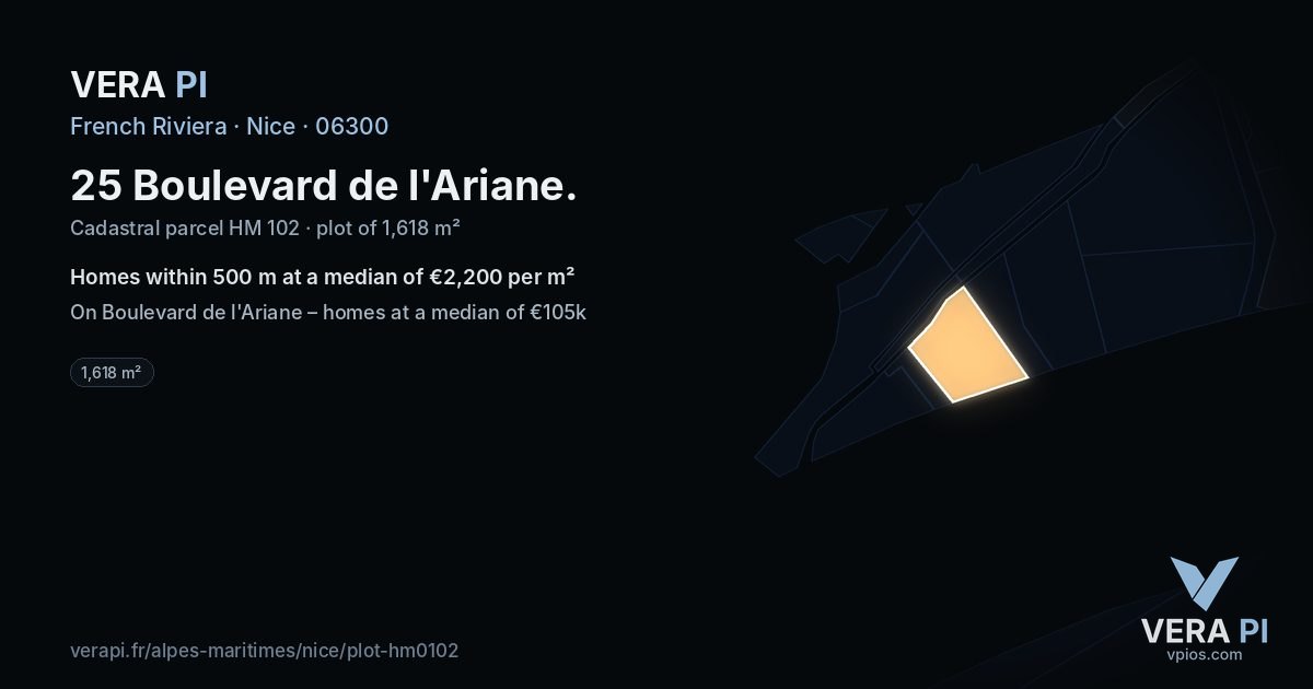 25 Boulevard de l'Ariane, Nice at night – the plot lit, the parcels around coloured by the prices near them