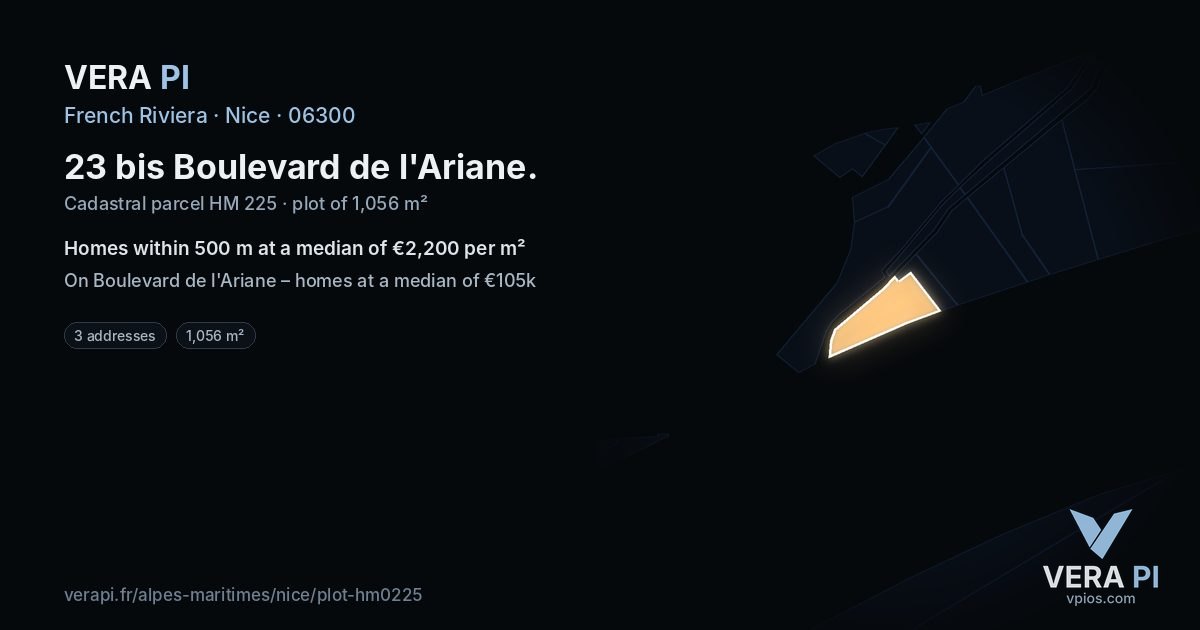 23 bis Boulevard de l'Ariane, Nice at night – the plot lit, the parcels around coloured by the prices near them