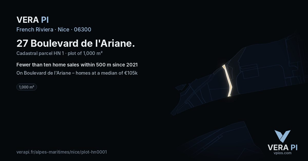 27 Boulevard de l'Ariane, Nice at night – the plot lit, the parcels around coloured by the prices near them