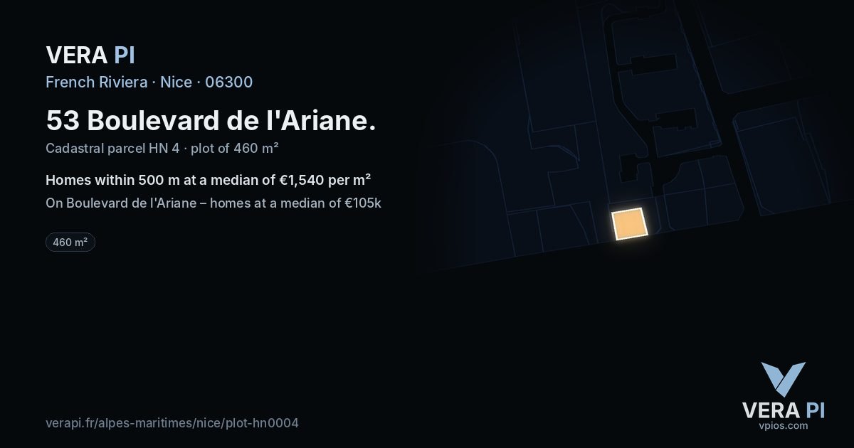 53 Boulevard de l'Ariane, Nice at night – the plot lit, the parcels around coloured by the prices near them