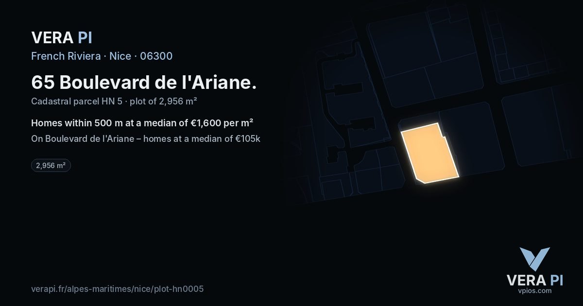 65 Boulevard de l'Ariane, Nice at night – the plot lit, the parcels around coloured by the prices near them