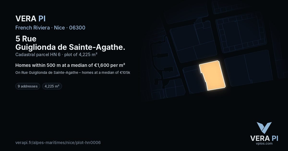 5 Rue Guiglionda de Sainte-Agathe, Nice at night – the plot lit, the parcels around coloured by the prices near them