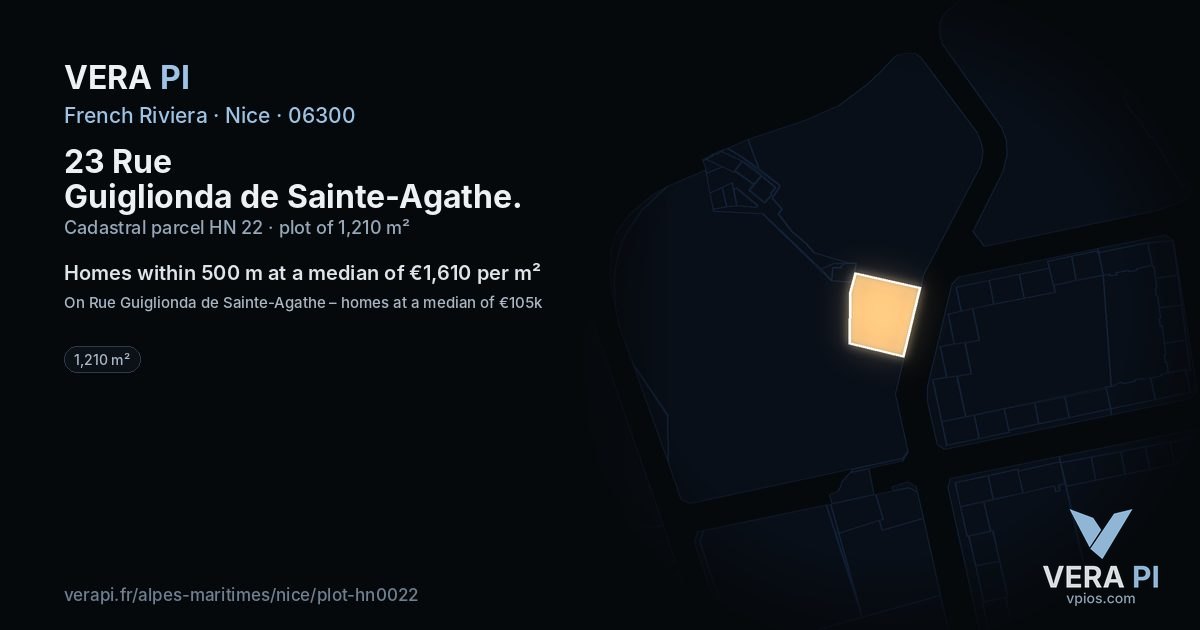 23 Rue Guiglionda de Sainte-Agathe, Nice at night – the plot lit, the parcels around coloured by the prices near them