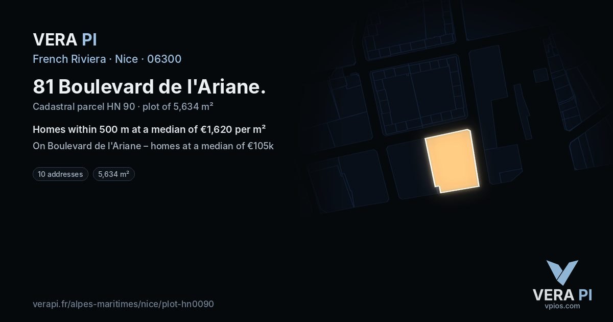 81 Boulevard de l'Ariane, Nice at night – the plot lit, the parcels around coloured by the prices near them