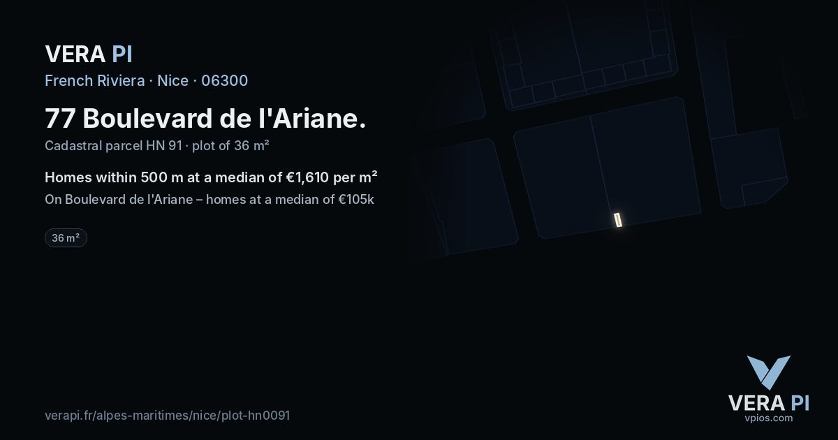 77 Boulevard de l'Ariane, Nice at night – the plot lit, the parcels around coloured by the prices near them