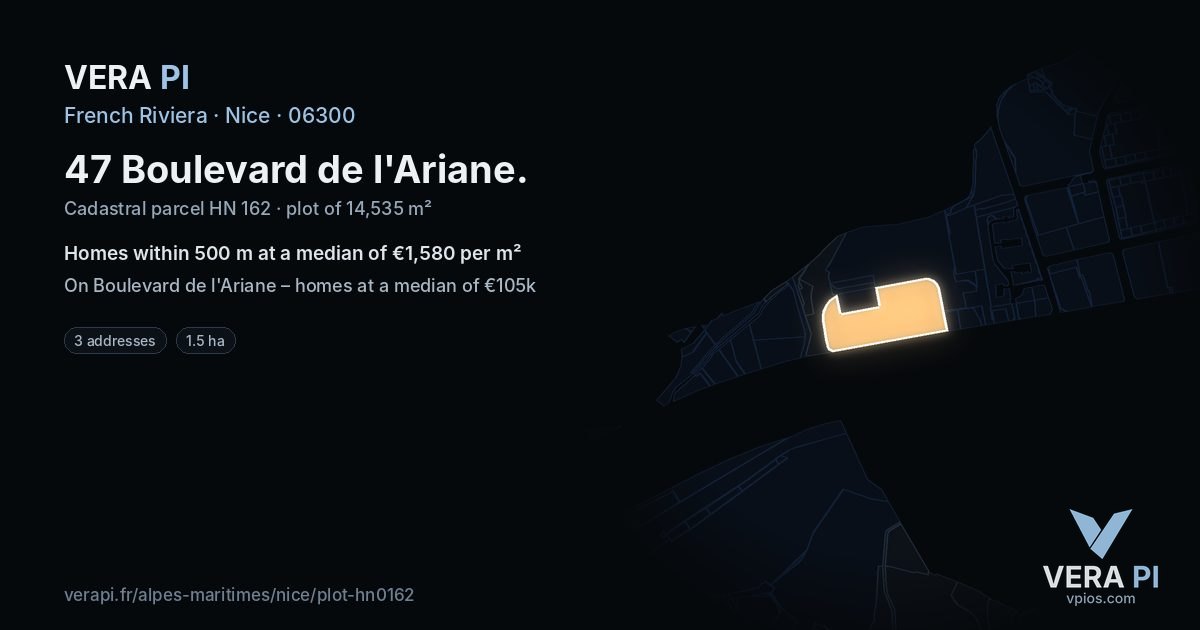 47 Boulevard de l'Ariane, Nice at night – the plot lit, the parcels around coloured by the prices near them