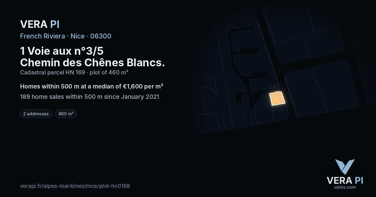 1 Voie aux n°3/5 Chemin des Chênes Blancs, Nice at night – the plot lit, the parcels around coloured by the prices near them