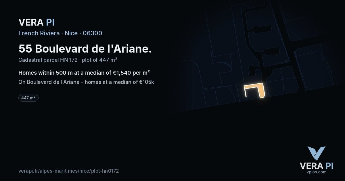55 Boulevard de l'Ariane, Nice at night – the plot lit, the parcels around coloured by the prices near them