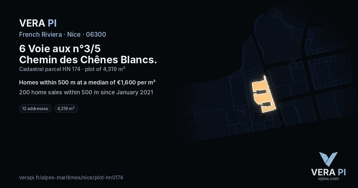 6 Voie aux n°3/5 Chemin des Chênes Blancs, Nice at night – the plot lit, the parcels around coloured by the prices near them
