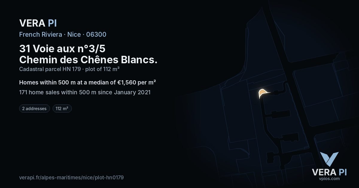 31 Voie aux n°3/5 Chemin des Chênes Blancs, Nice at night – the plot lit, the parcels around coloured by the prices near them
