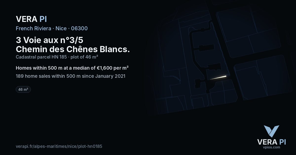 3 Voie aux n°3/5 Chemin des Chênes Blancs, Nice at night – the plot lit, the parcels around coloured by the prices near them