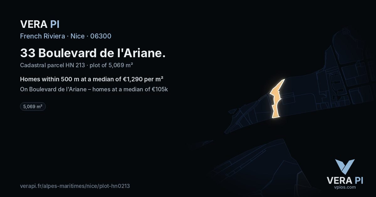 33 Boulevard de l'Ariane, Nice at night – the plot lit, the parcels around coloured by the prices near them