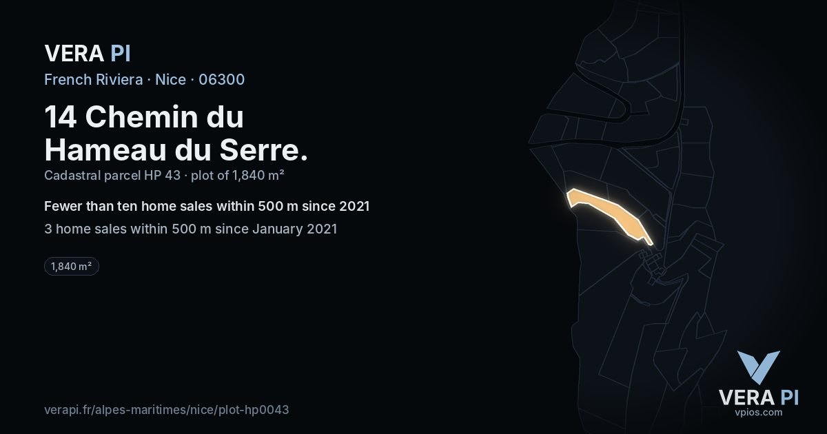 14 Chemin du Hameau du Serre, Nice at night – the plot lit, the parcels around coloured by the prices near them