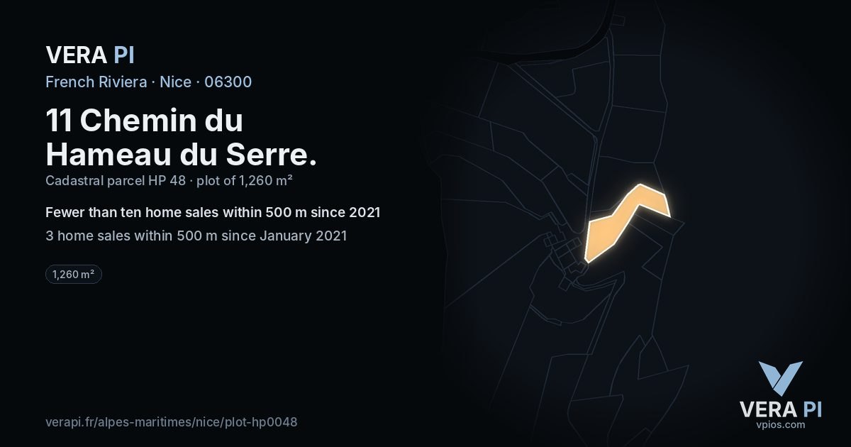 11 Chemin du Hameau du Serre, Nice at night – the plot lit, the parcels around coloured by the prices near them