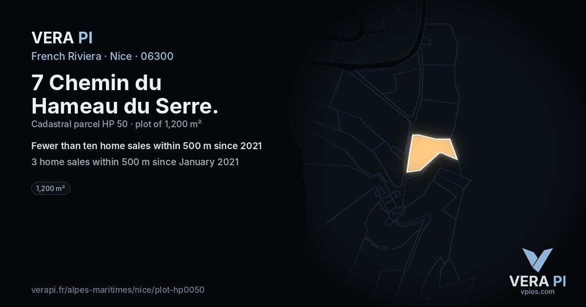 7 Chemin du Hameau du Serre, Nice at night – the plot lit, the parcels around coloured by the prices near them