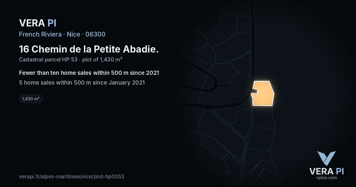 16 Chemin de la Petite Abadie, Nice at night – the plot lit, the parcels around coloured by the prices near them