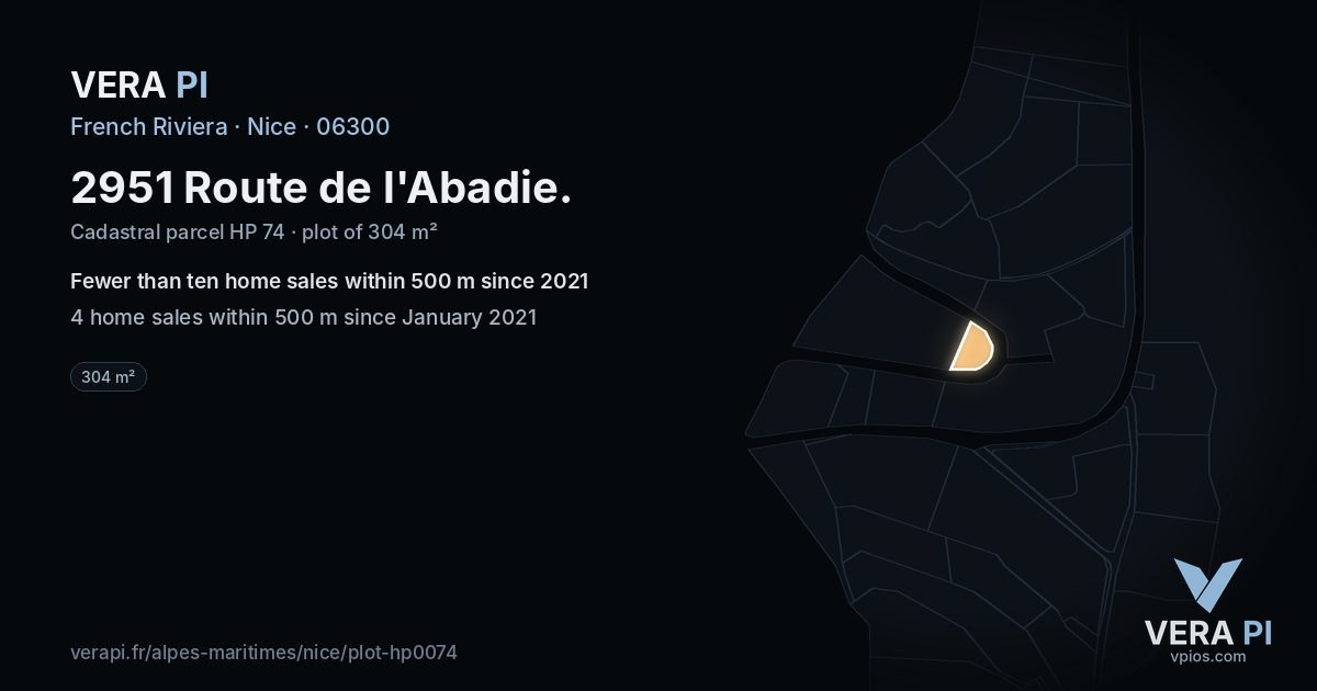 2951 Route de l'Abadie, Nice at night – the plot lit, the parcels around coloured by the prices near them