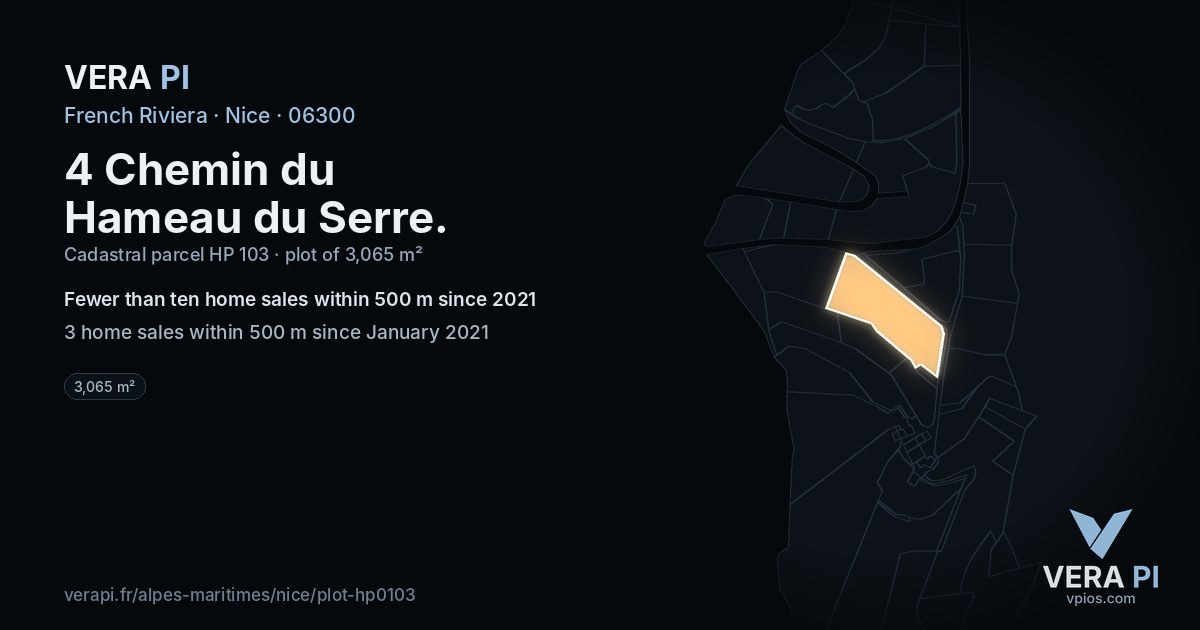 4 Chemin du Hameau du Serre, Nice at night – the plot lit, the parcels around coloured by the prices near them