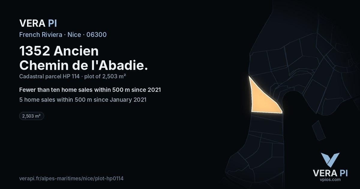 1352 Ancien Chemin de l'Abadie, Nice at night – the plot lit, the parcels around coloured by the prices near them
