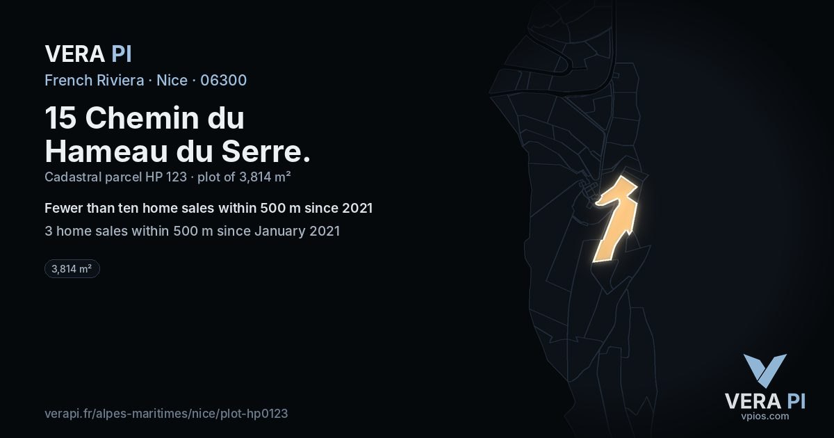 15 Chemin du Hameau du Serre, Nice at night – the plot lit, the parcels around coloured by the prices near them