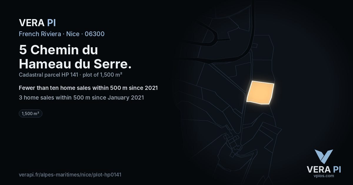 5 Chemin du Hameau du Serre, Nice at night – the plot lit, the parcels around coloured by the prices near them