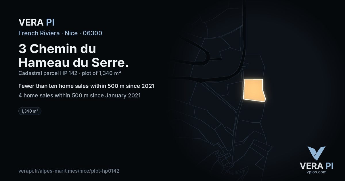 3 Chemin du Hameau du Serre, Nice at night – the plot lit, the parcels around coloured by the prices near them