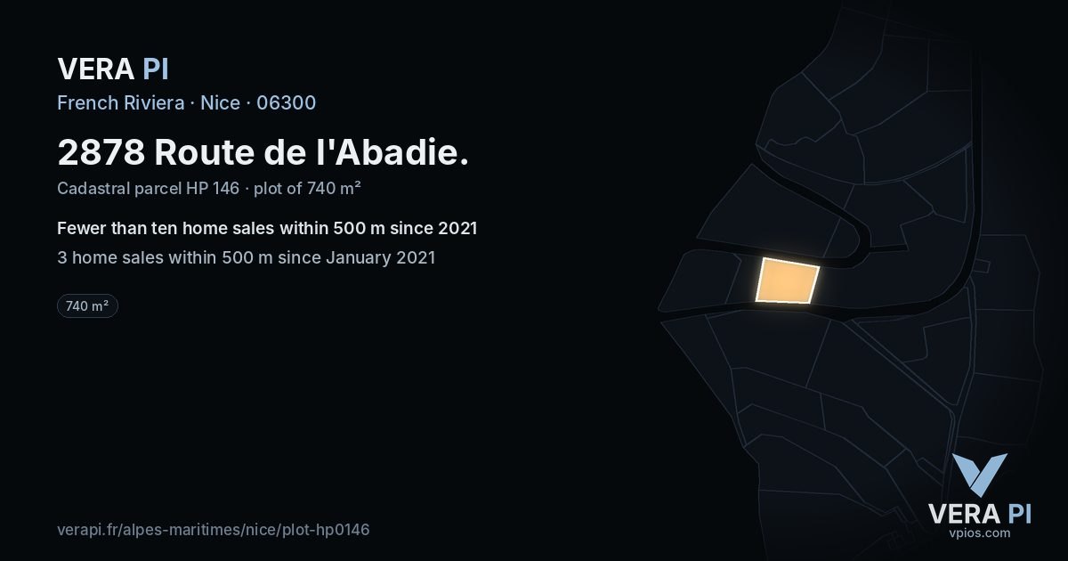 2878 Route de l'Abadie, Nice at night – the plot lit, the parcels around coloured by the prices near them