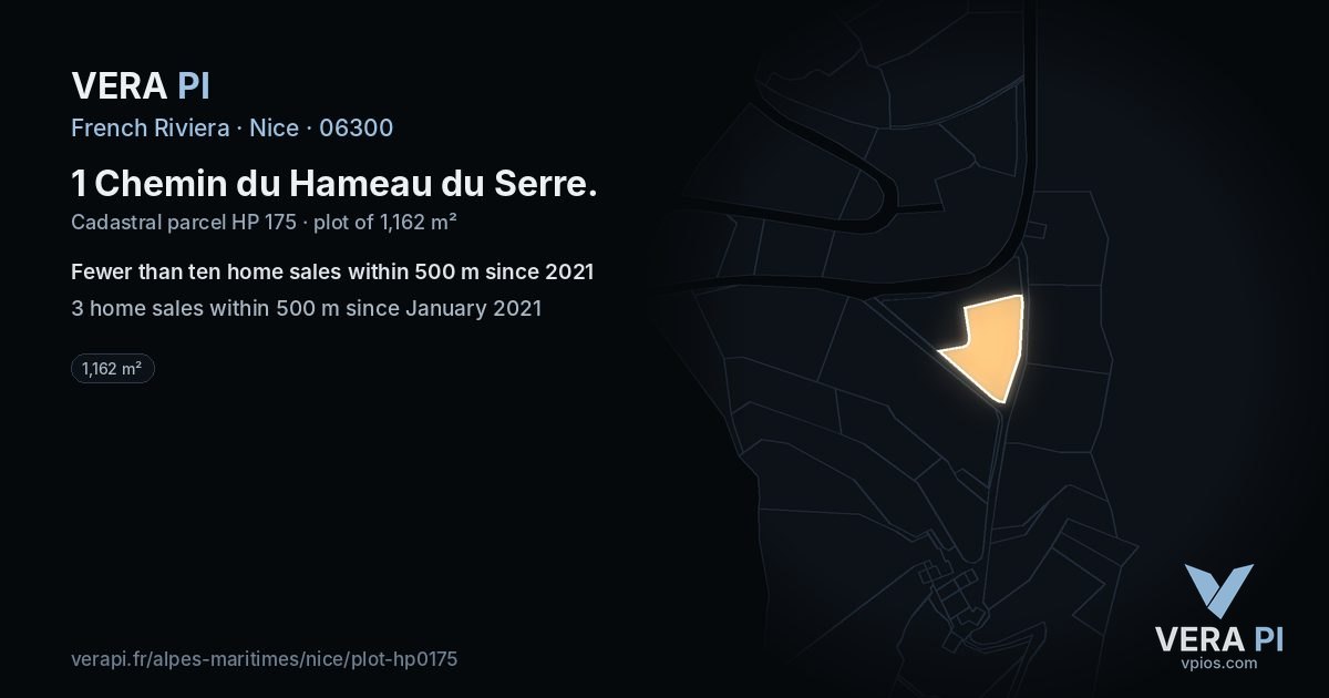 1 Chemin du Hameau du Serre, Nice at night – the plot lit, the parcels around coloured by the prices near them