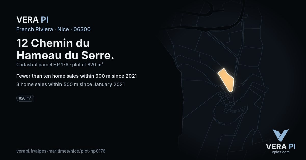 12 Chemin du Hameau du Serre, Nice at night – the plot lit, the parcels around coloured by the prices near them
