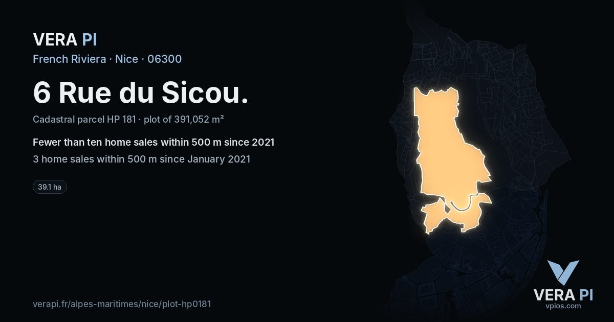 6 Rue du Sicou, Nice at night – the plot lit, the parcels around coloured by the prices near them
