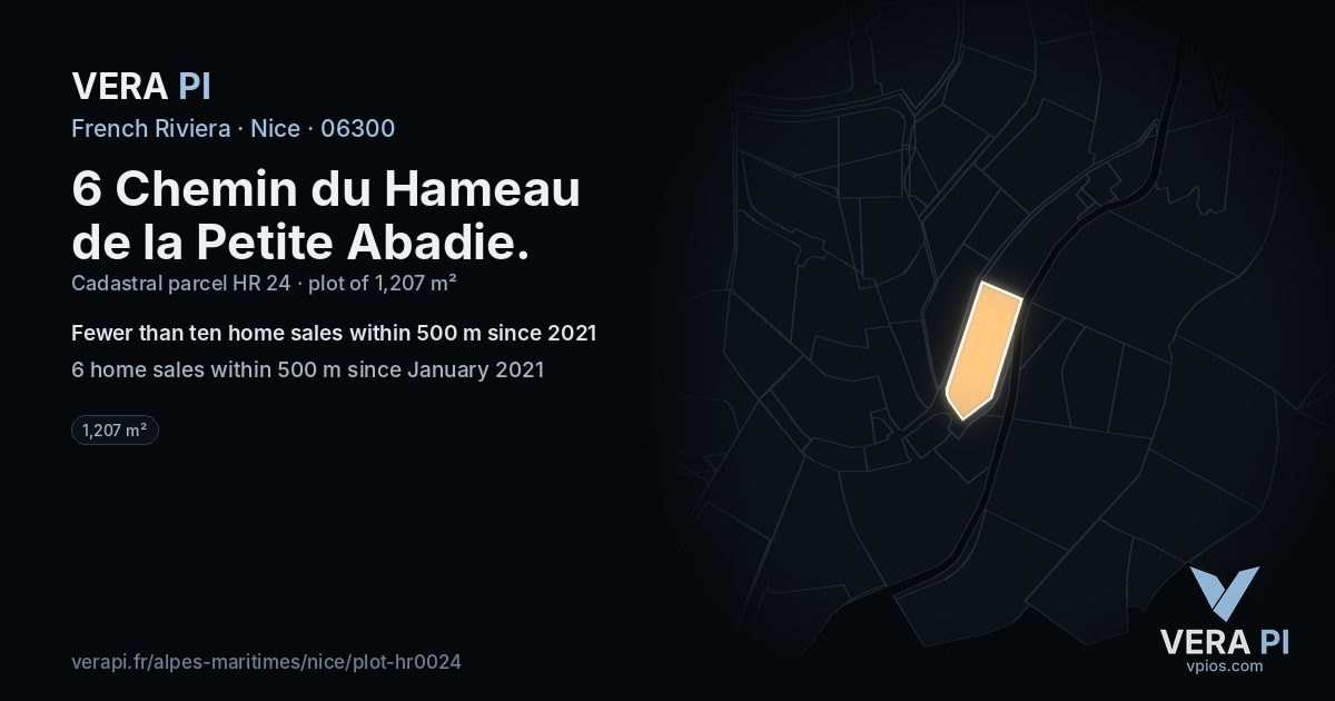 6 Chemin du Hameau de la Petite Abadie, Nice at night – the plot lit, the parcels around coloured by the prices near them
