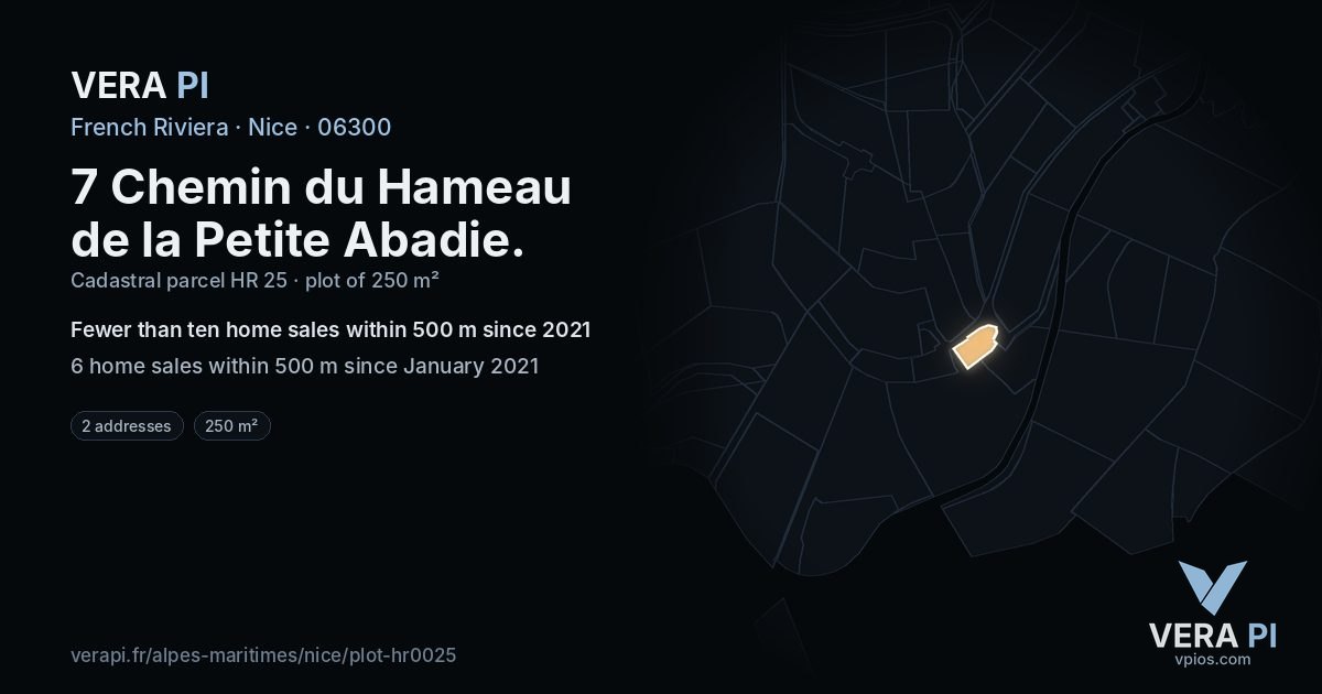 7 Chemin du Hameau de la Petite Abadie, Nice at night – the plot lit, the parcels around coloured by the prices near them