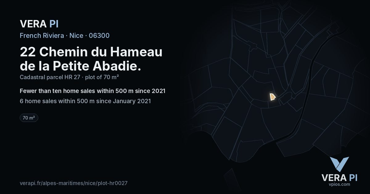 22 Chemin du Hameau de la Petite Abadie, Nice at night – the plot lit, the parcels around coloured by the prices near them