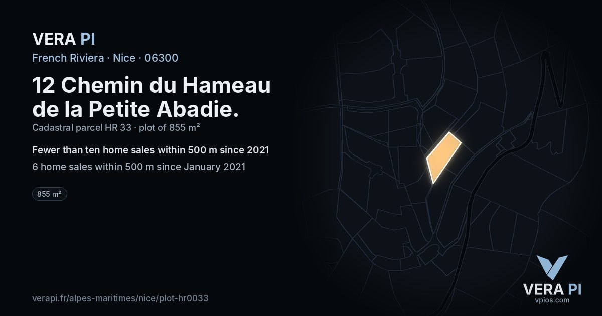 12 Chemin du Hameau de la Petite Abadie, Nice at night – the plot lit, the parcels around coloured by the prices near them